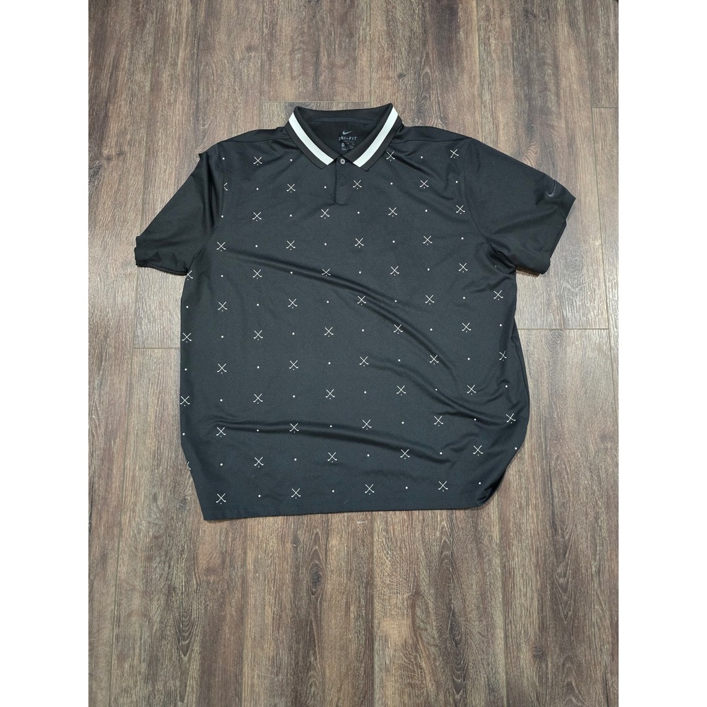 Nike Golf Dri-FIT Polo Shirt Mens XXL Black Crossed Clubs Print DA2963-010
